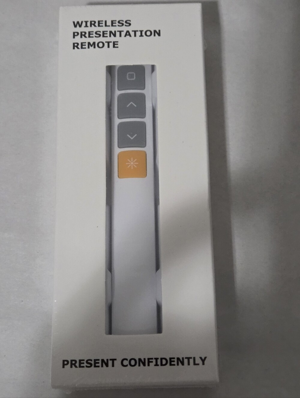Wireless Presentation Remote - White with Gray and Orange Buttons